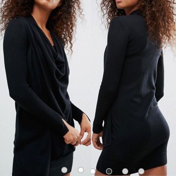 AllSAINTS Drina Draped Long Sleeve Mini Dress Charcoal Black 2 - Picture 7 of 13